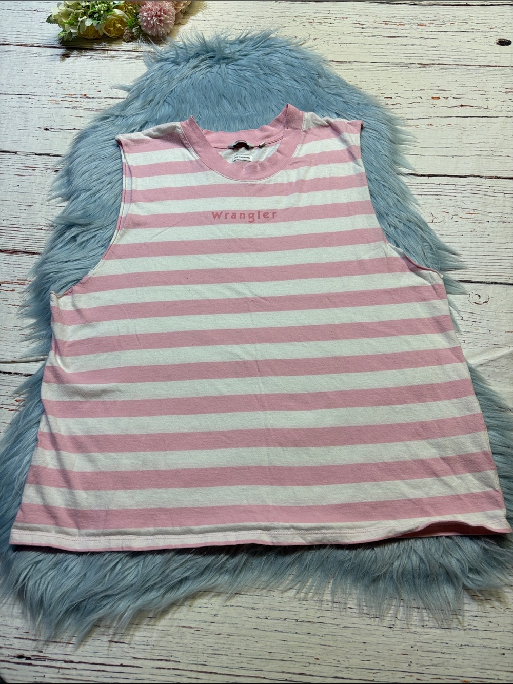Wrangler Pink & White Striped Sleeveless Muscle Tee sz XL